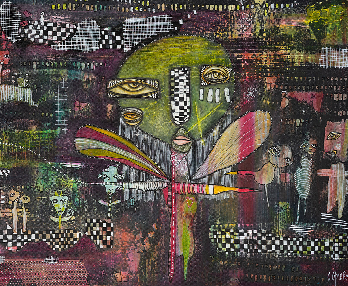 Original Fine Art on canvas &#39;Party in the garden&#39;