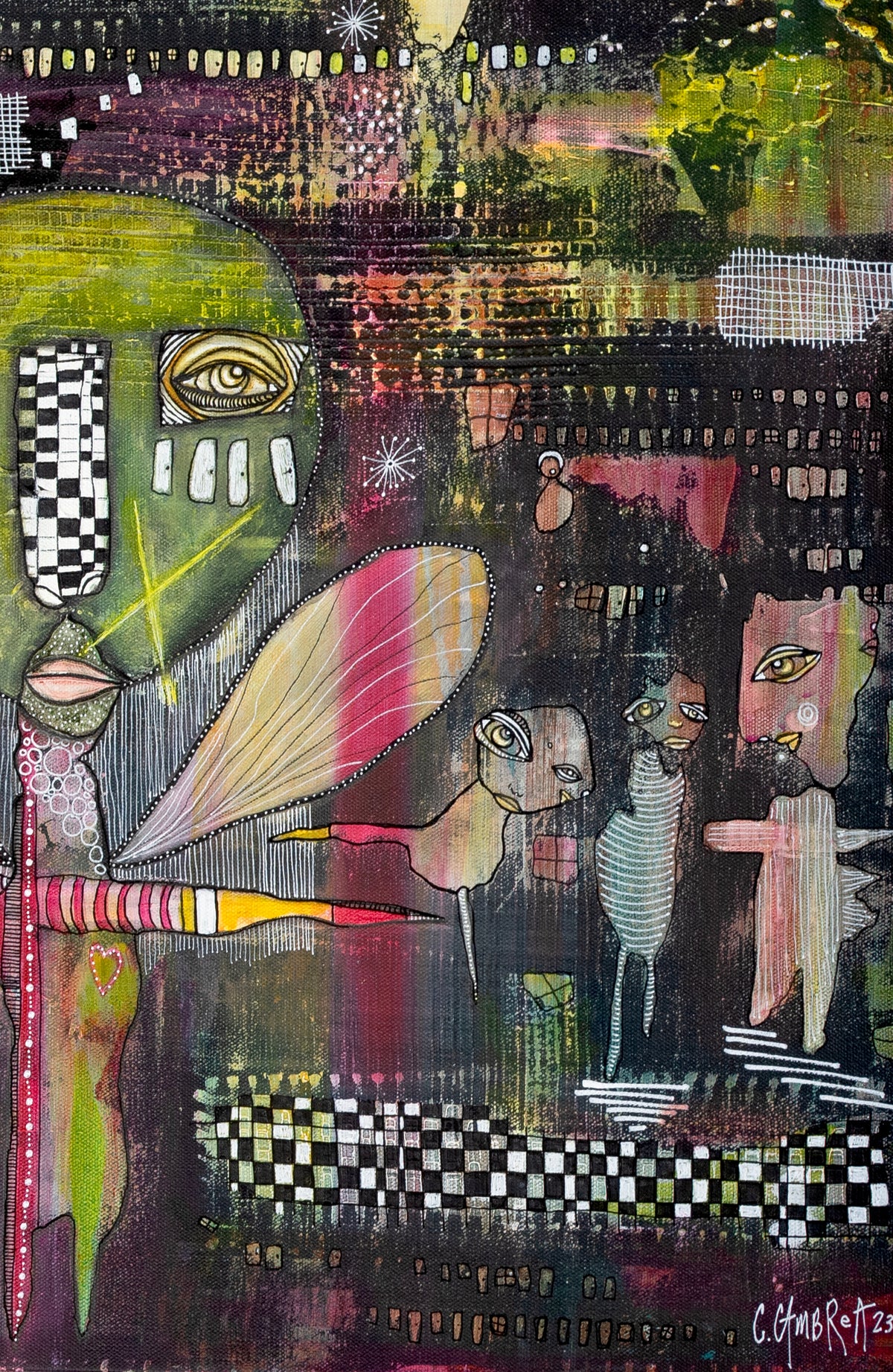 Original Fine Art on canvas &#39;Party in the garden&#39;