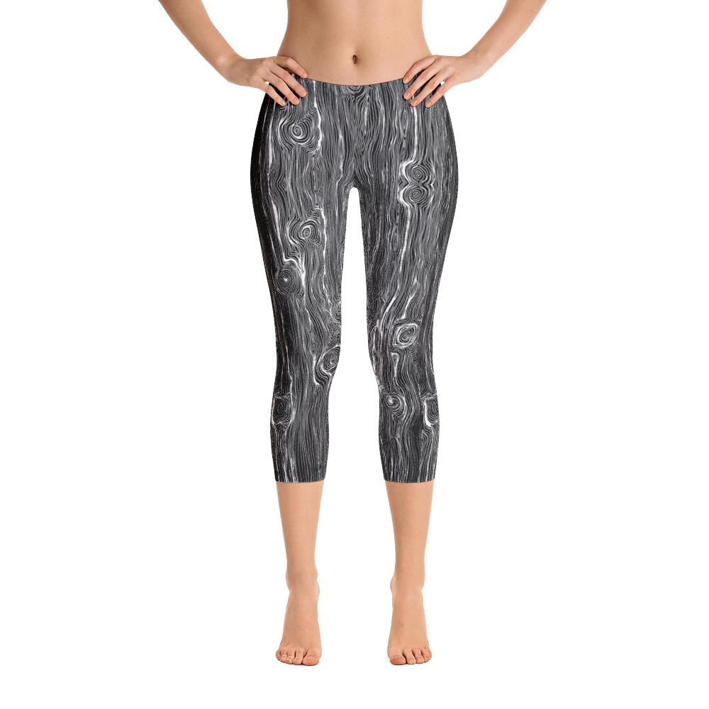 Abstract Capri leggings, Workout Pants 'Wood Grain'