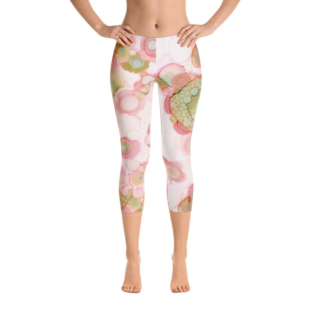 Abstract Capri leggings, Workout Pants 'Organic in Pink'