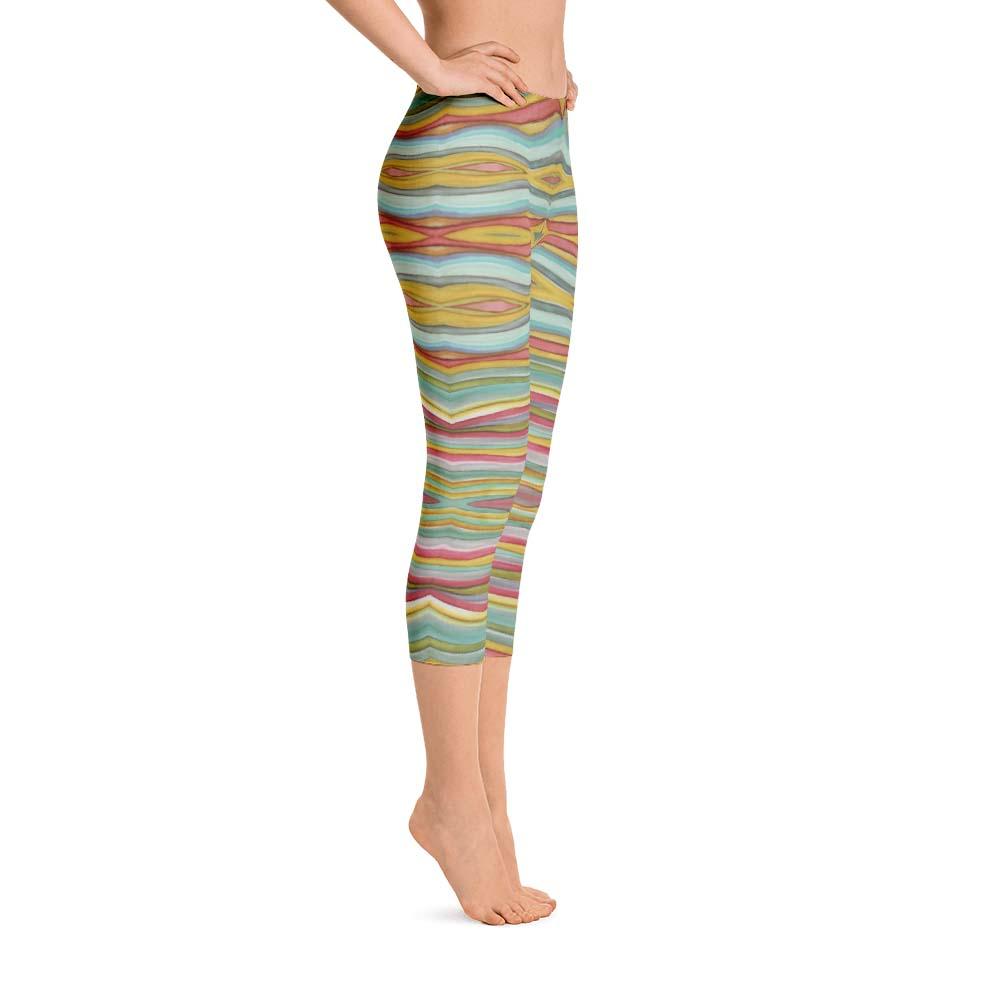 Abstract Capri leggings, Workout Pants 'Striped Horizontal' - Sincerely Joy