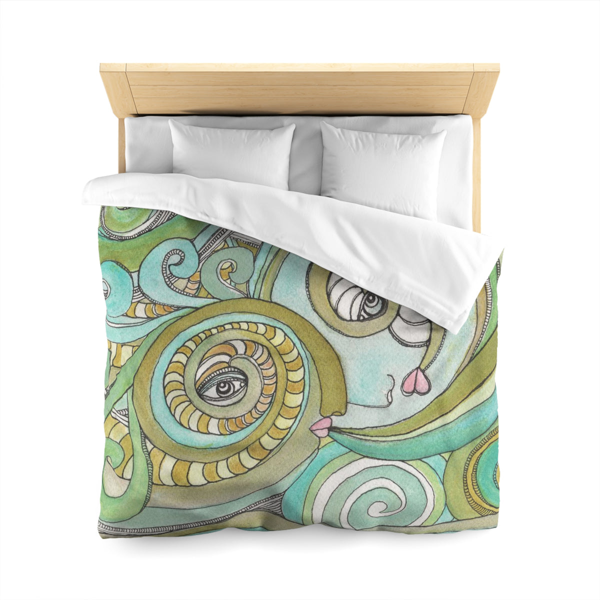 Whimsical Ocean Waves Duvet Cover &quot;Honeydew Ocean&quot;