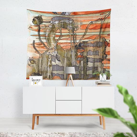 Abstract Mixed Media Psychedelic Art Tapestries