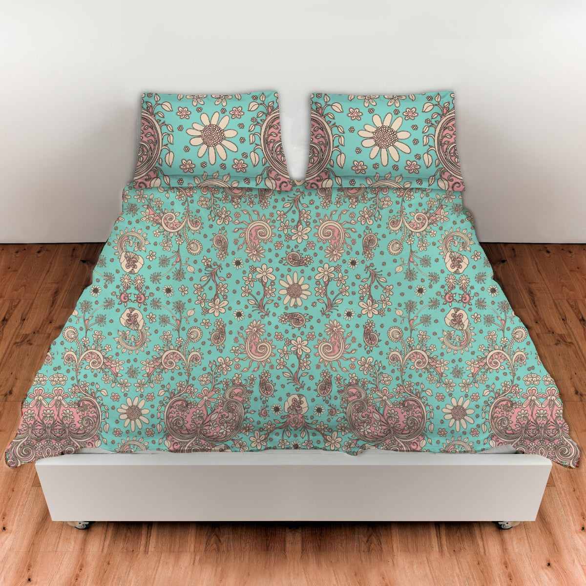 teal birds of a flower duvet set