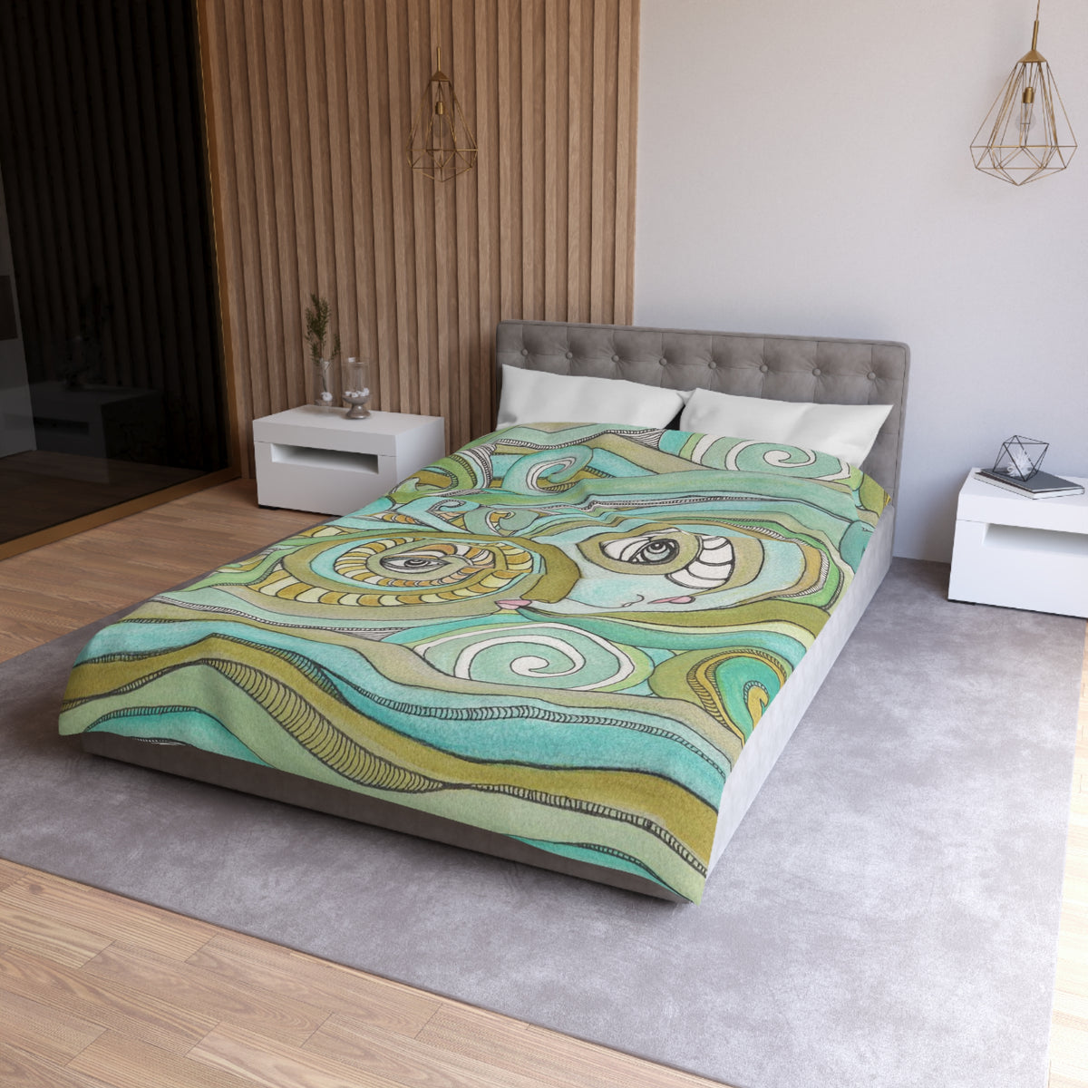 Whimsical Ocean Waves Duvet Cover &quot;Honeydew Ocean&quot;