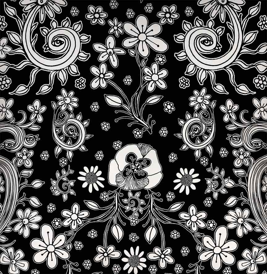 Floral ThrowFLoral throw pillow black white design illustration.