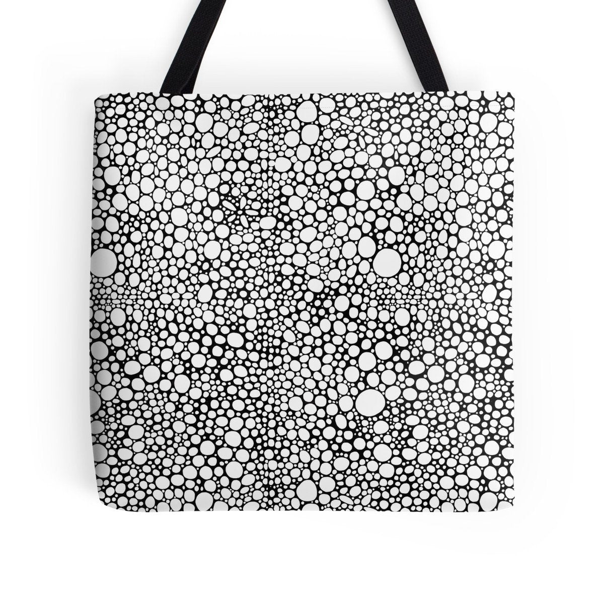 black white circles zen doodle tote bag