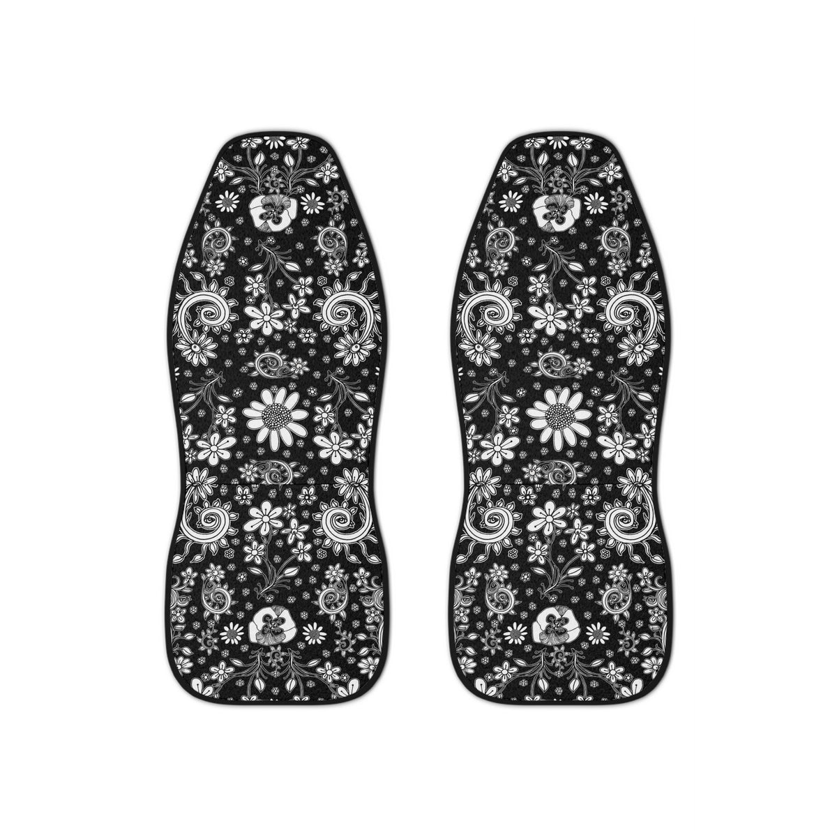 Floral Black and White Car Seat Covers Boho Hippie Vibes &quot;Birds of a Flower&quot;