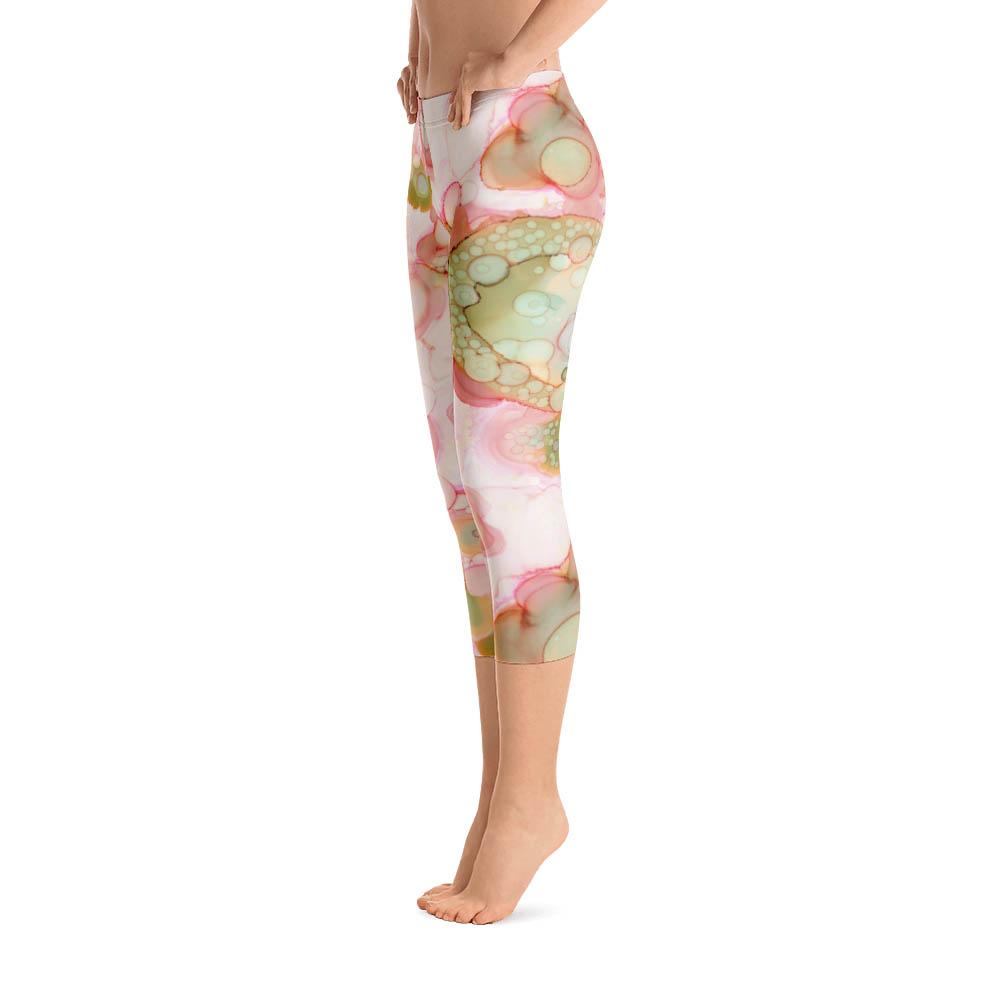 Abstract Capri leggings, Workout Pants &#39;Organic in Pink&#39;