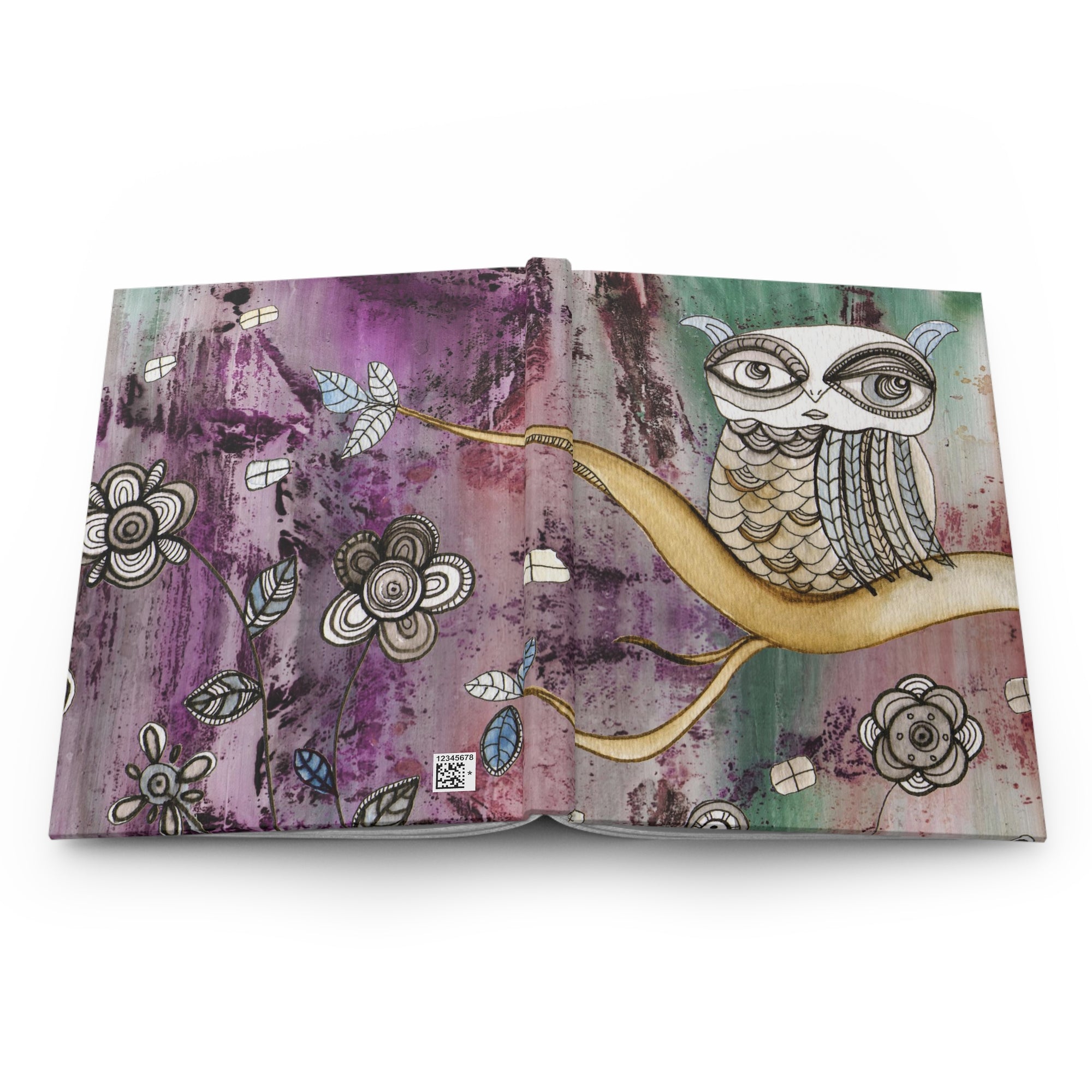 Owl Dream Hardcover Journal "Surreal Owl 1 in purple"