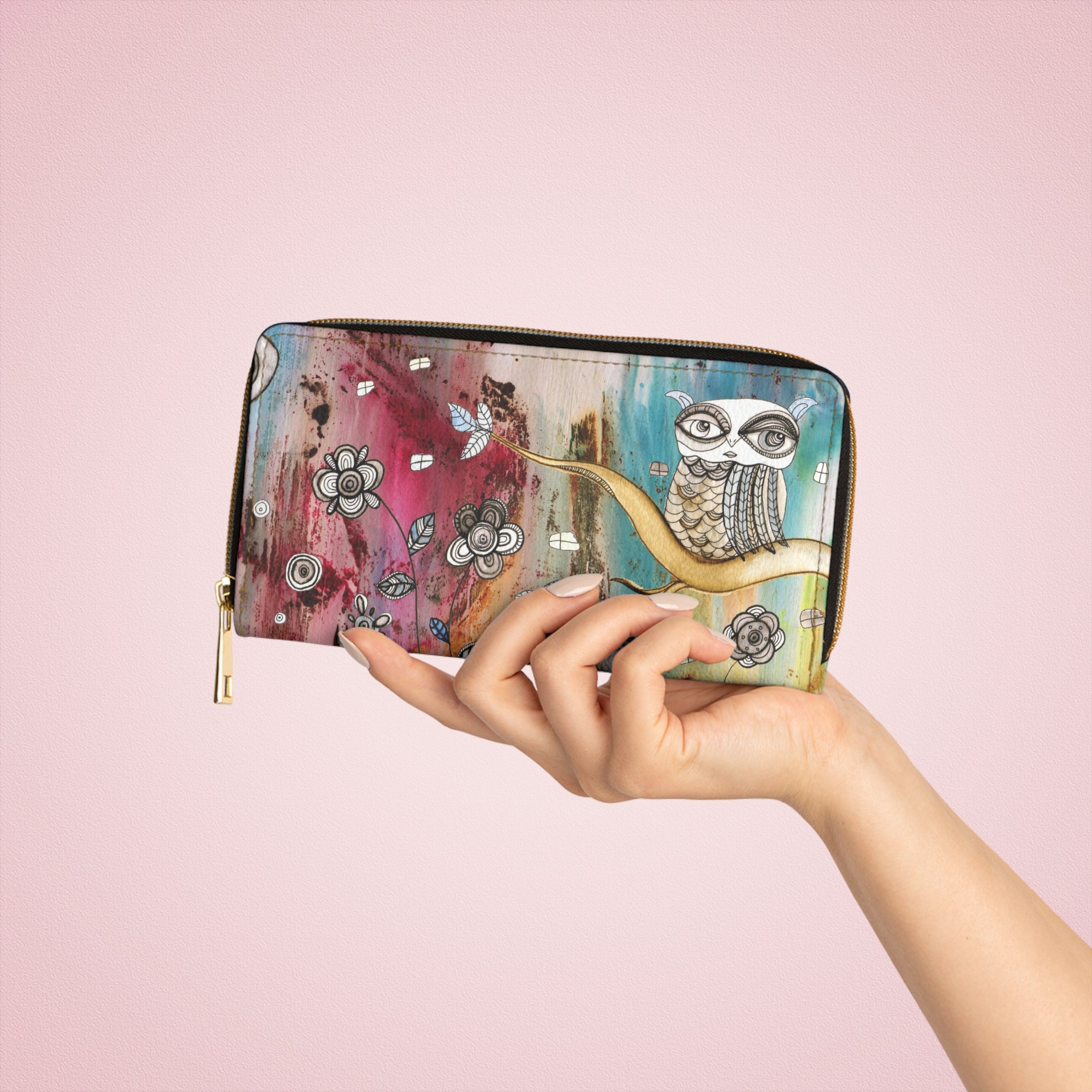 Bohemian Owl Artwork Wallet Zipper "Surreal Owl 1"