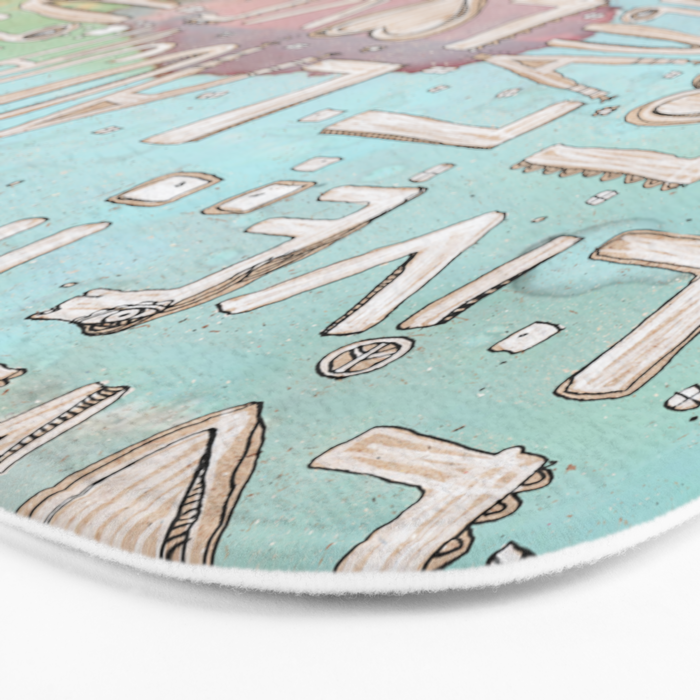 Bath Mat &#39;Laugh. Love. Live. Organic in Blue II&#39;