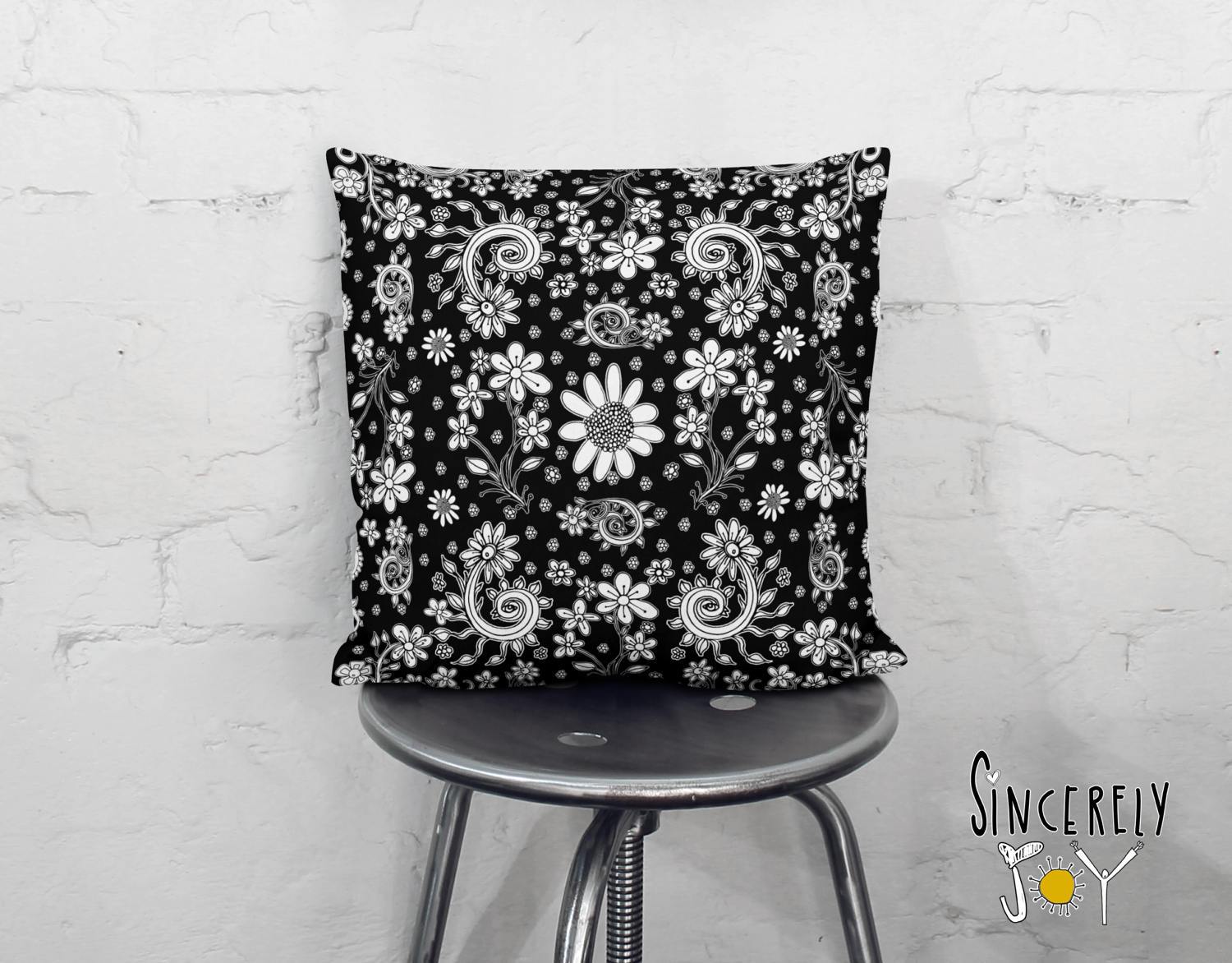 Black white throw pillow