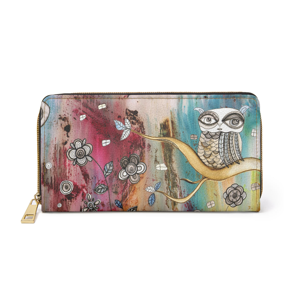 Bohemian Owl Artwork Wallet Zipper &quot;Surreal Owl 1&quot;