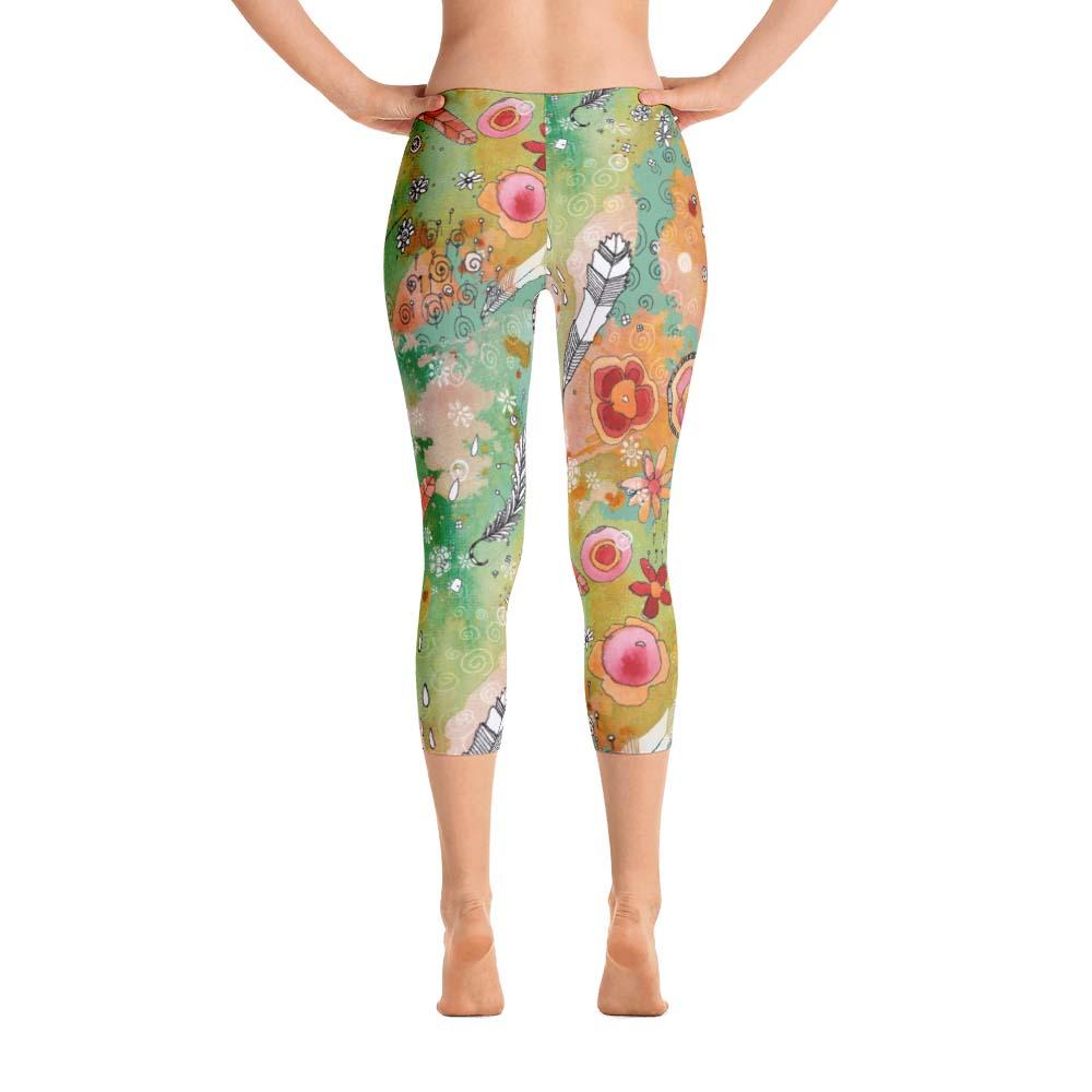 Abstract Capri leggings, Workout Pants &#39;Flower Doodle&#39;