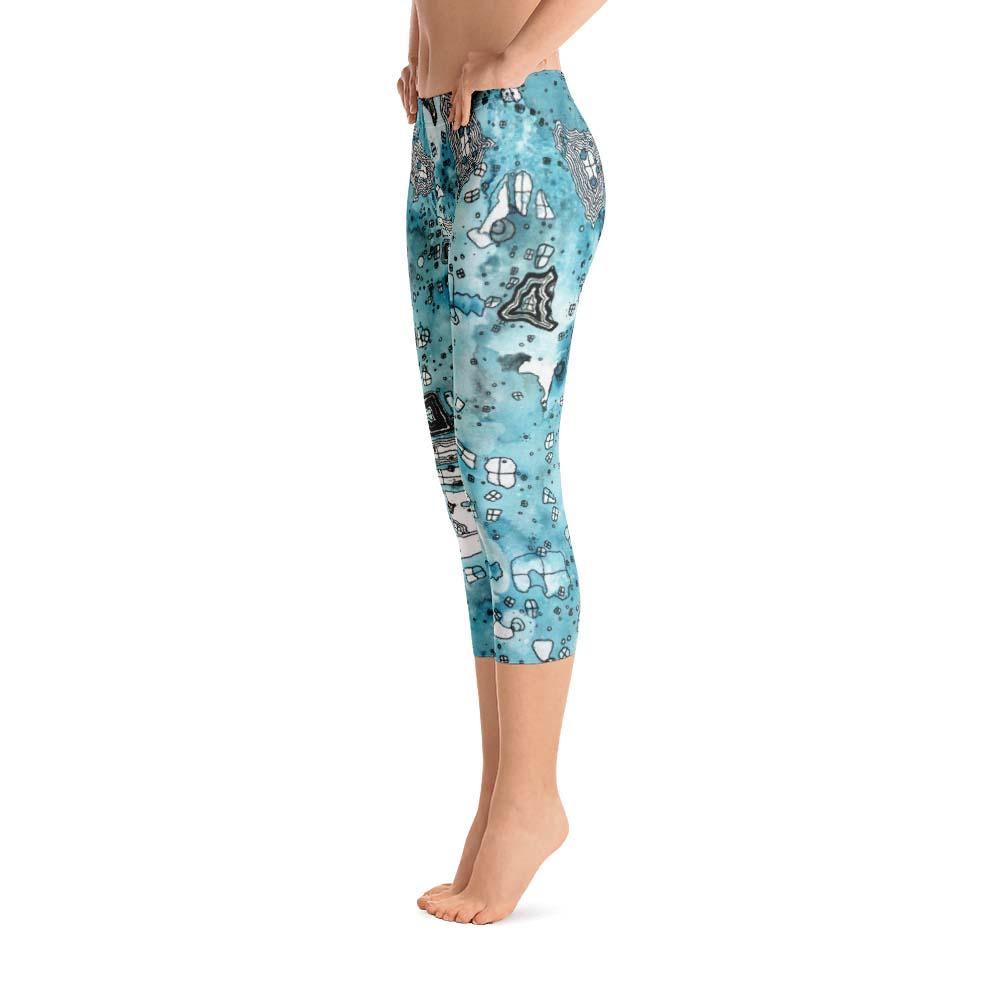 Abstract Capri leggings, Workout Pants &#39;Blue Sky&#39;