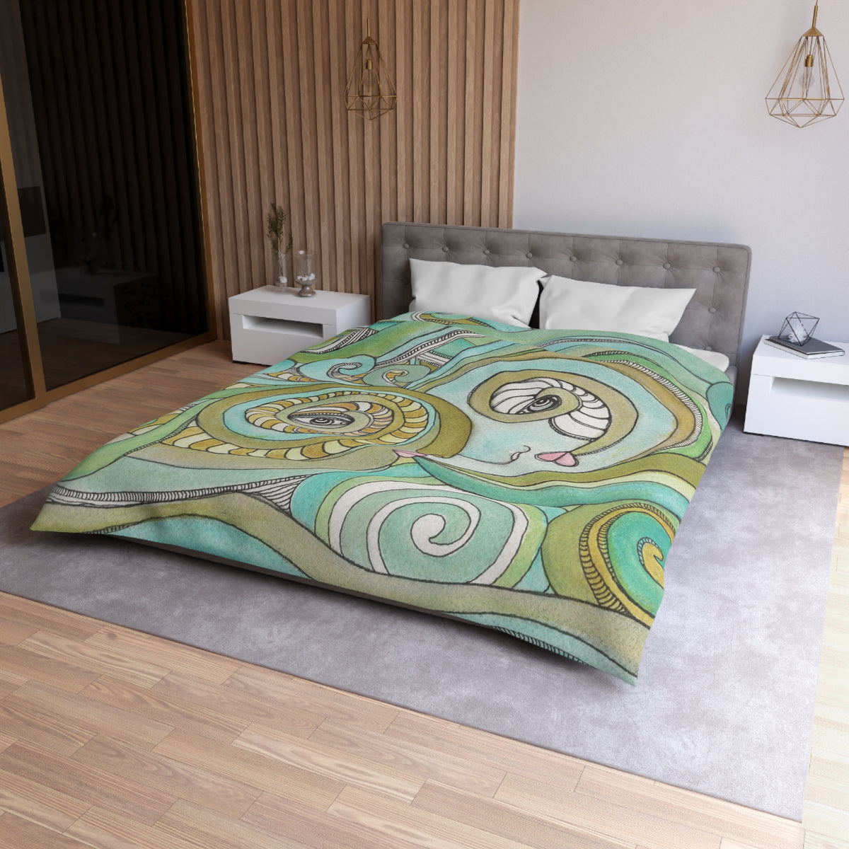 Whimsical Ocean Waves Duvet Cover &quot;Honeydew Ocean&quot;