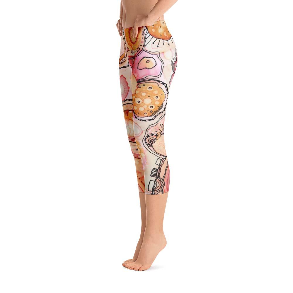 Abstract Capri leggings, Workout Pants &#39;Flower Doodle&#39;