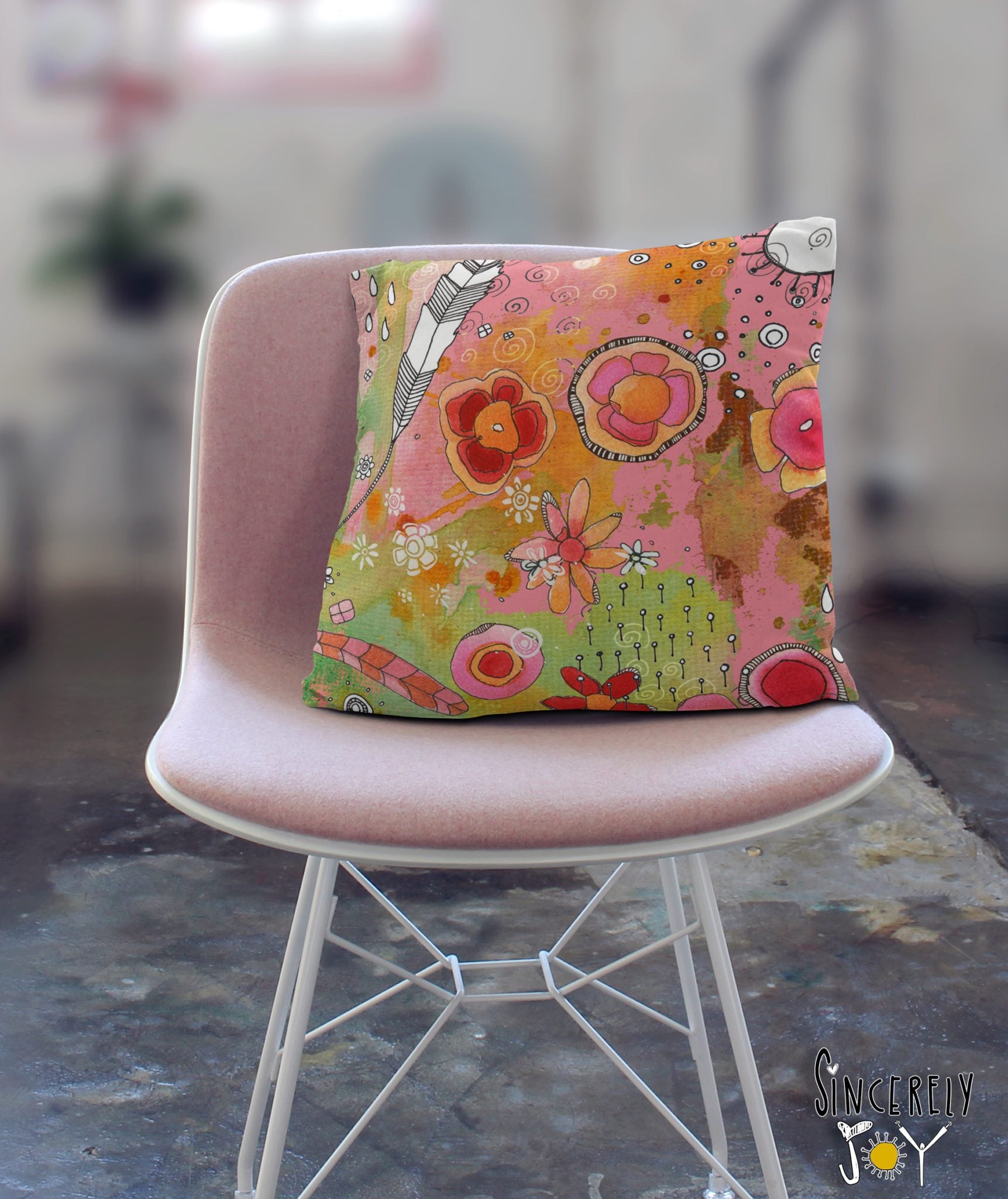 Colorful Floral Throw Pillow