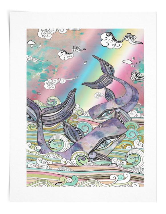 whale art print strawberry beach book
