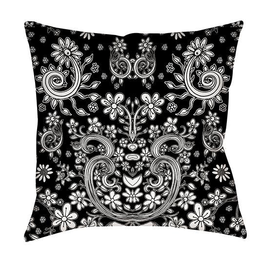 black white floral throw pillow