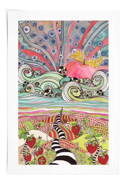Limited Edition Print of &quot;Strawberry Beach&quot; page 1 written by Ken Block lead singer of Sister Hazel &amp; illustrated by Surreal Visionary artist C.Cambrea.