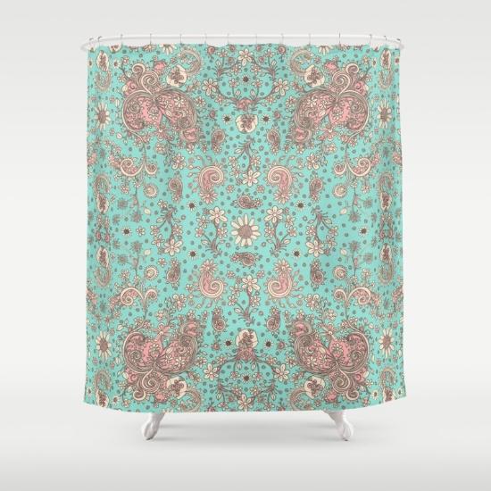 hand-drawn-floral-teal-pink-shower-curtains