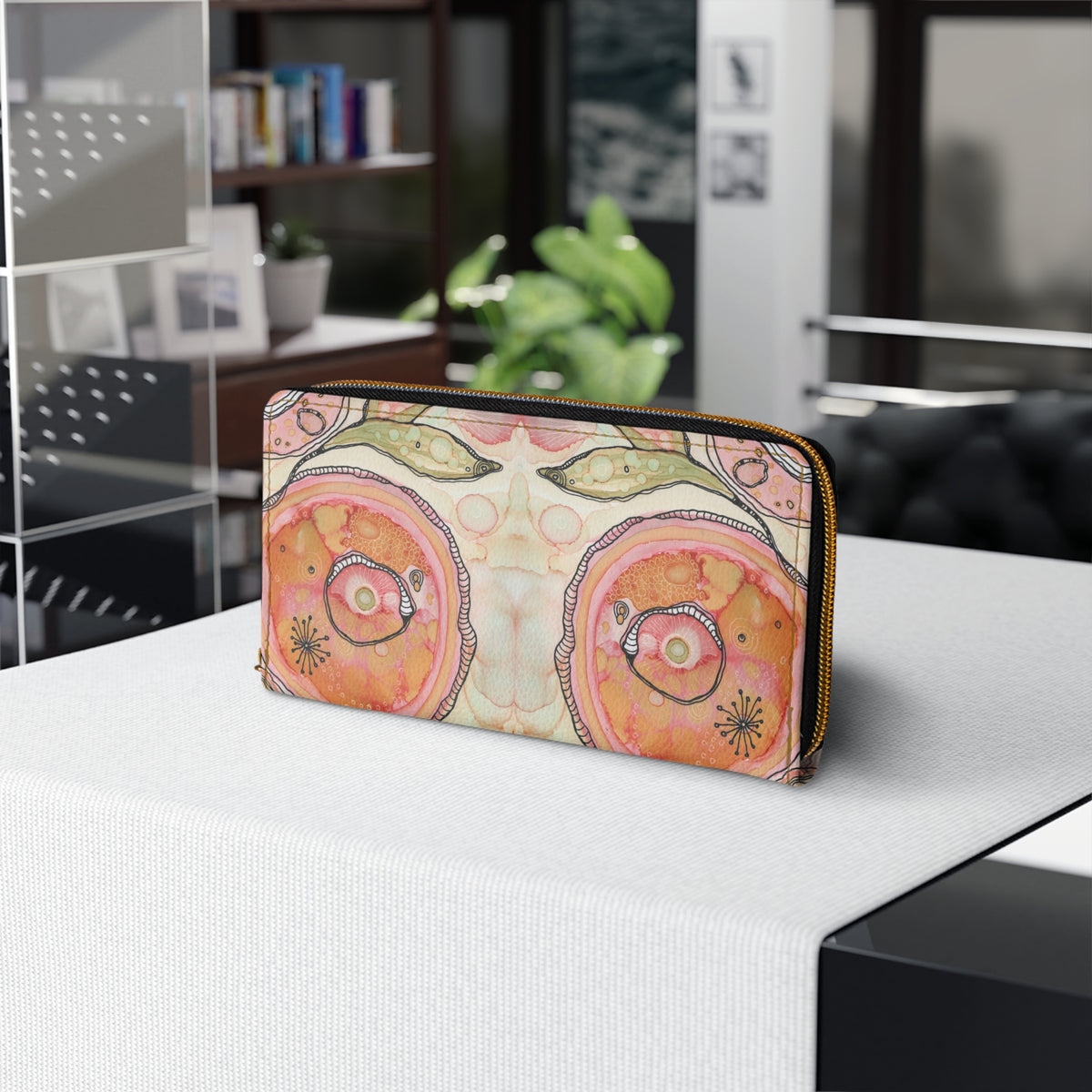 Pretty Floral Original Art Zipper Wallet &quot;Looking in&quot;