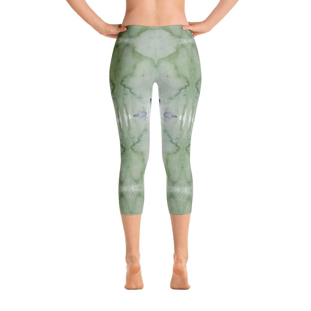 Abstract Capri leggings, Workout Pants &#39;Green Abstract&#39;