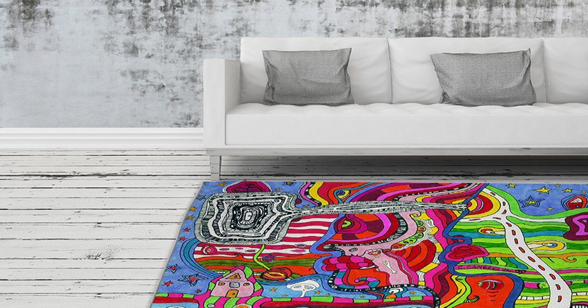 psychedelic colorful area rug