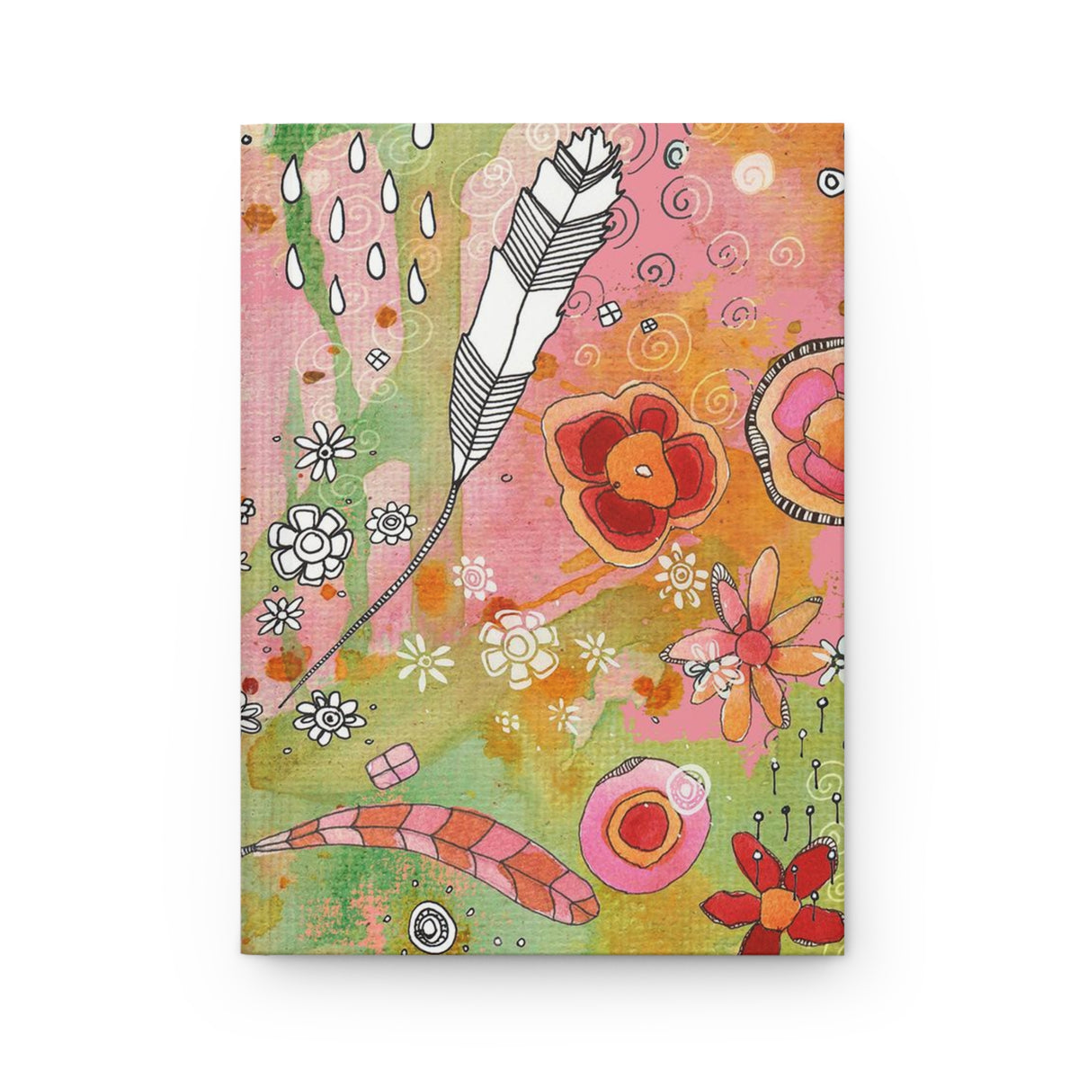 Boho Pink Floral Feathers Hardcover Journal &quot;Feathers Flowers Showers&quot;