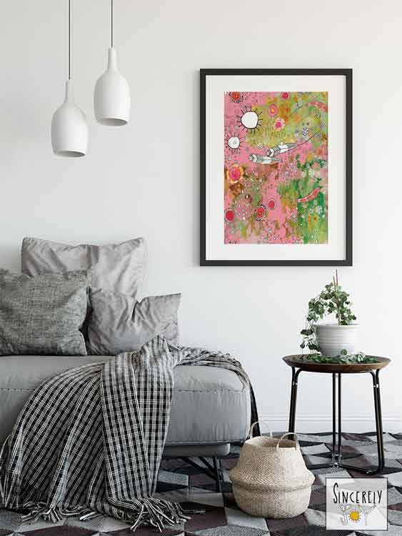 FEATHERS FLOWERS SHOWERS PINK BOHO ART PRINT DOWNLOAD