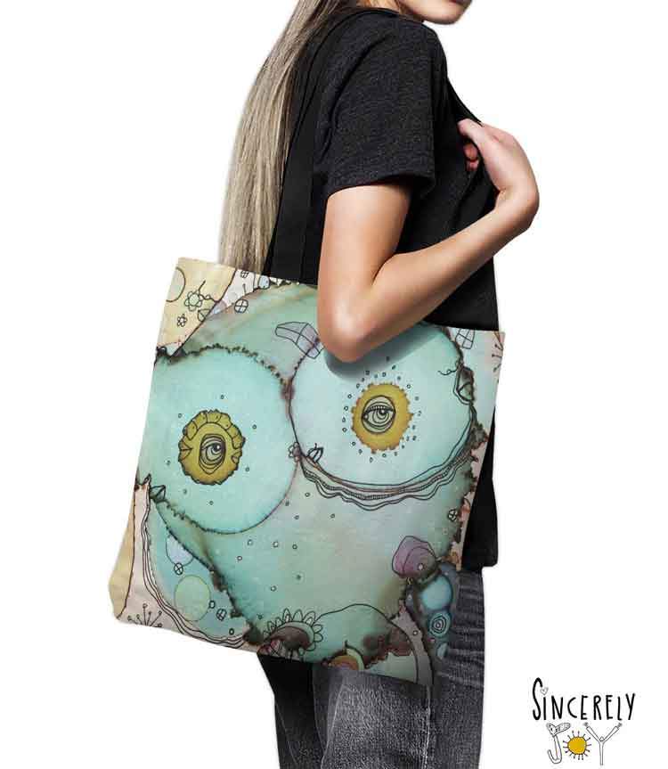 Tote Bag Mixed Media Art &#39;I See You 2&#39;