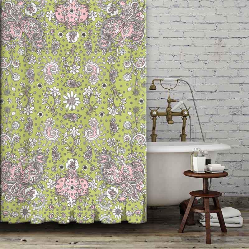 green-pink-hand-drawn-floral-shower-curtains