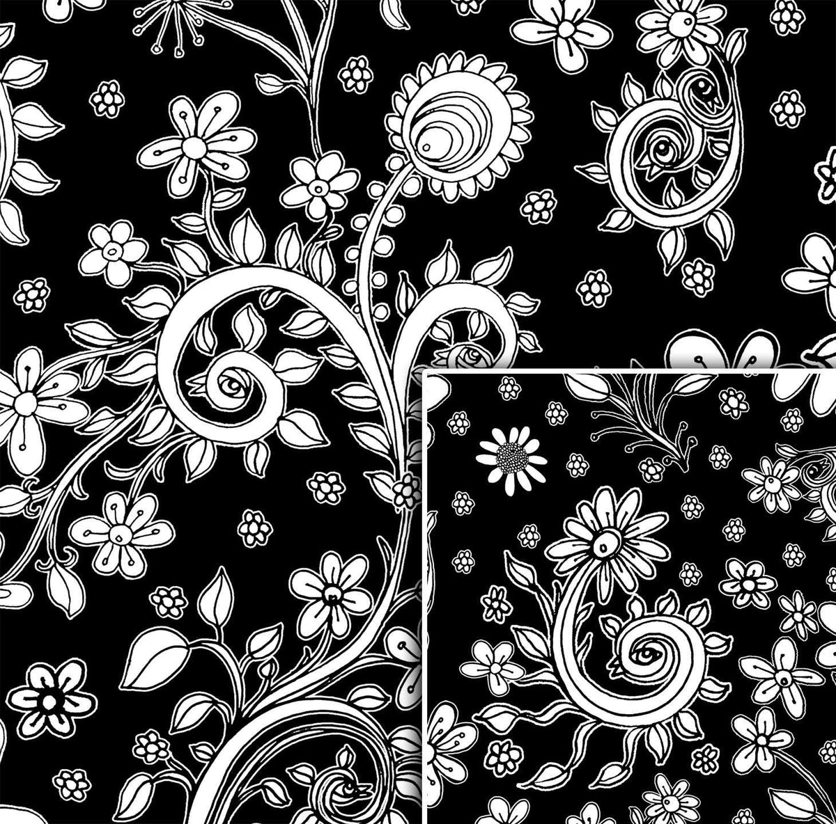 black and white floral wall art tapestry