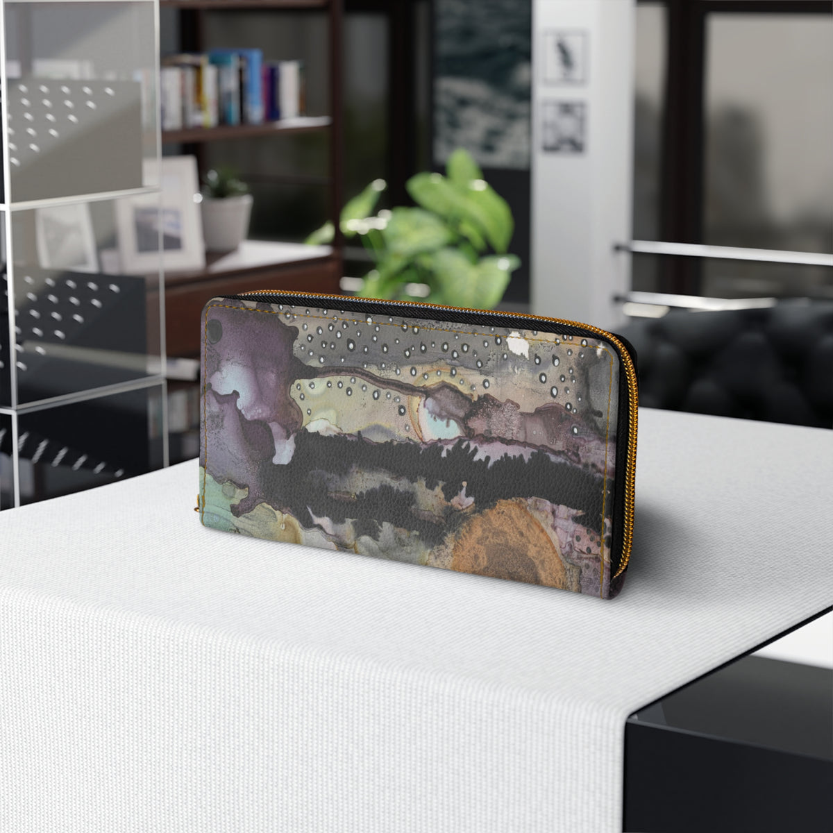 Organic Abstract Art on Zipper Wallet &quot;Purple Rain&quot;