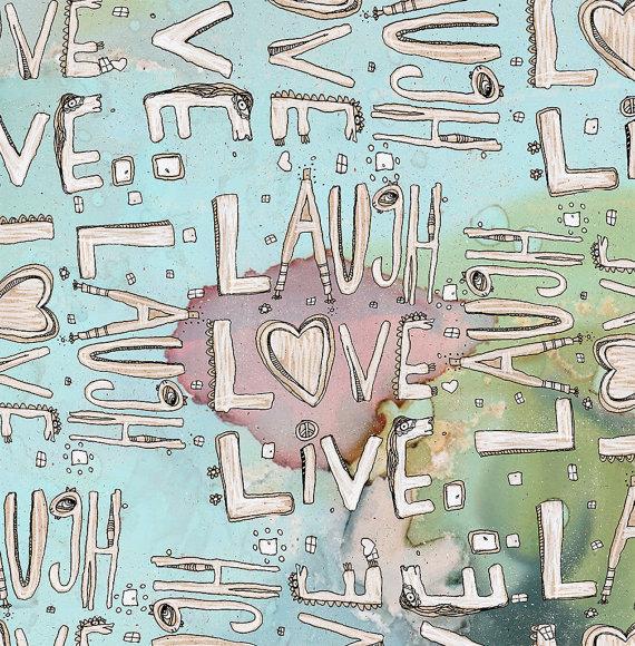 Bath Mat &#39;Laugh. Love. Live. Organic in Blue II&#39;