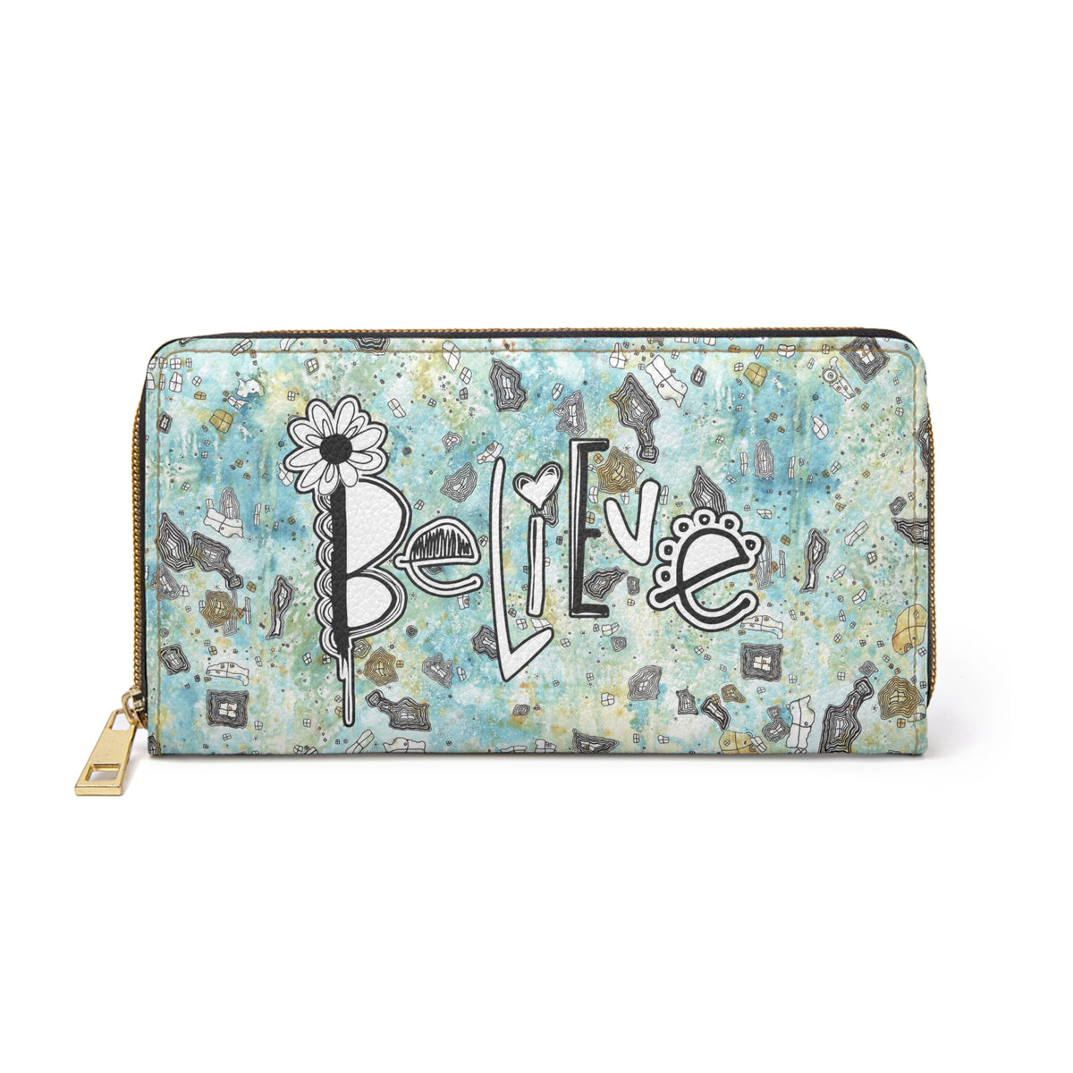Original &quot;Believe&quot; with Surreal Sky Artwork on Zipper Wallet