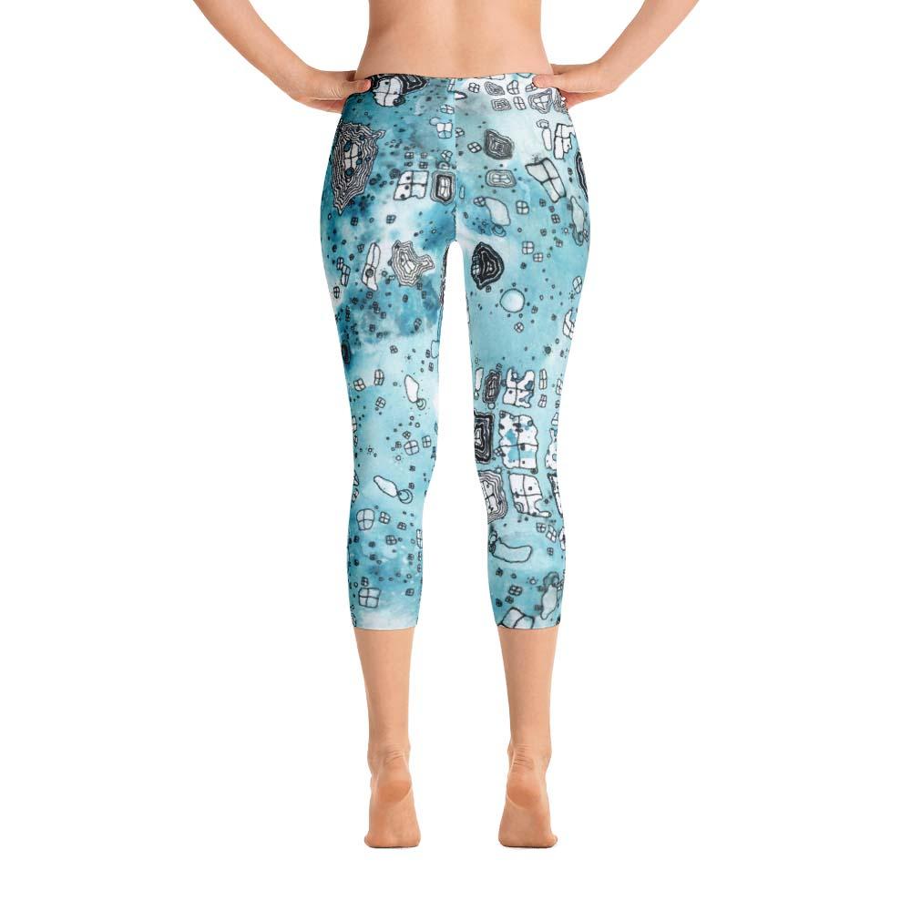 Abstract Capri leggings, Workout Pants &#39;Blue Sky&#39;