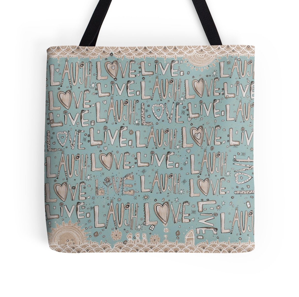 laugh love live blue tote bag