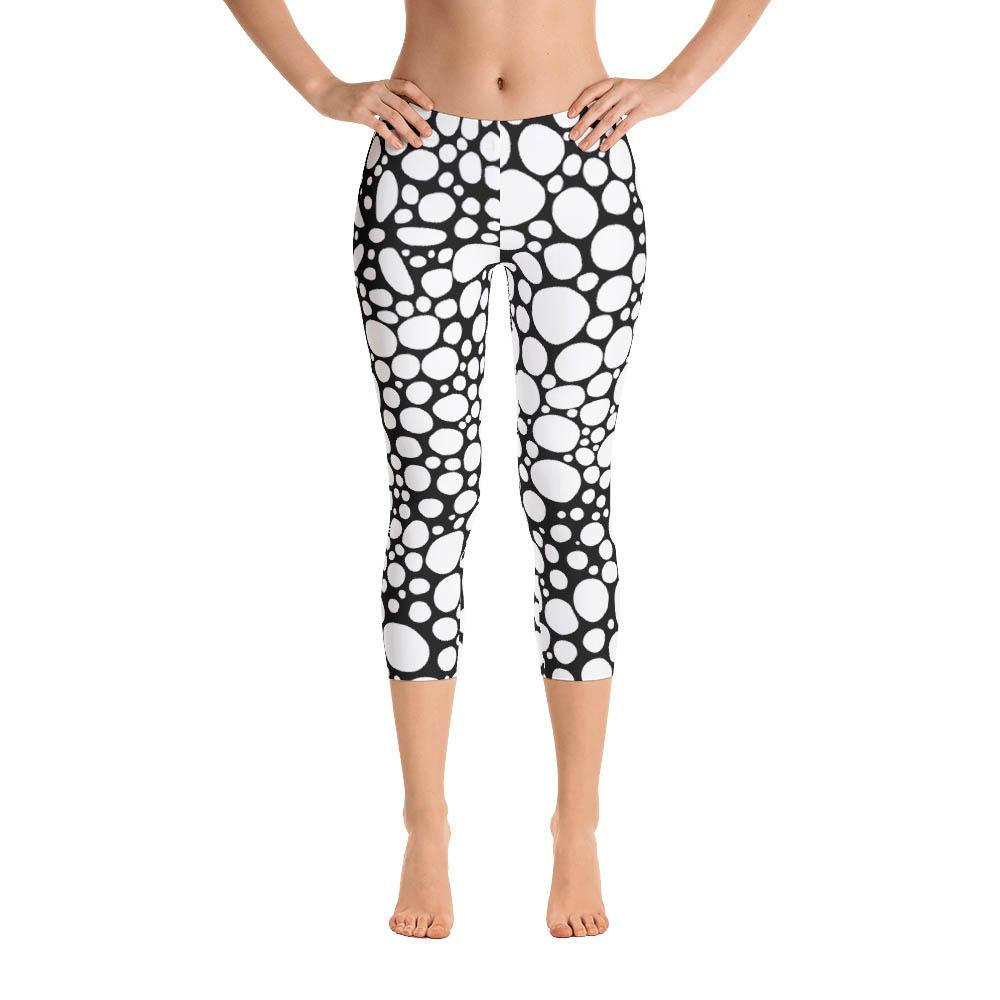 Abstract Capri leggings, Workout Pants 'BW Bubbles'