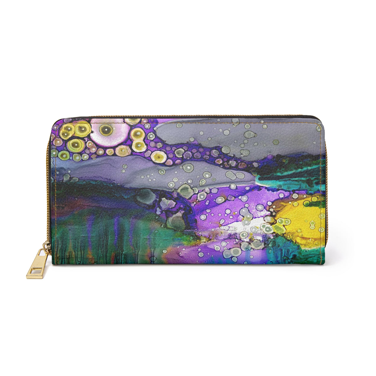 Colorful Original Abstract Organic Art on Zipper Wallet &quot;Purple Mountain&quot;