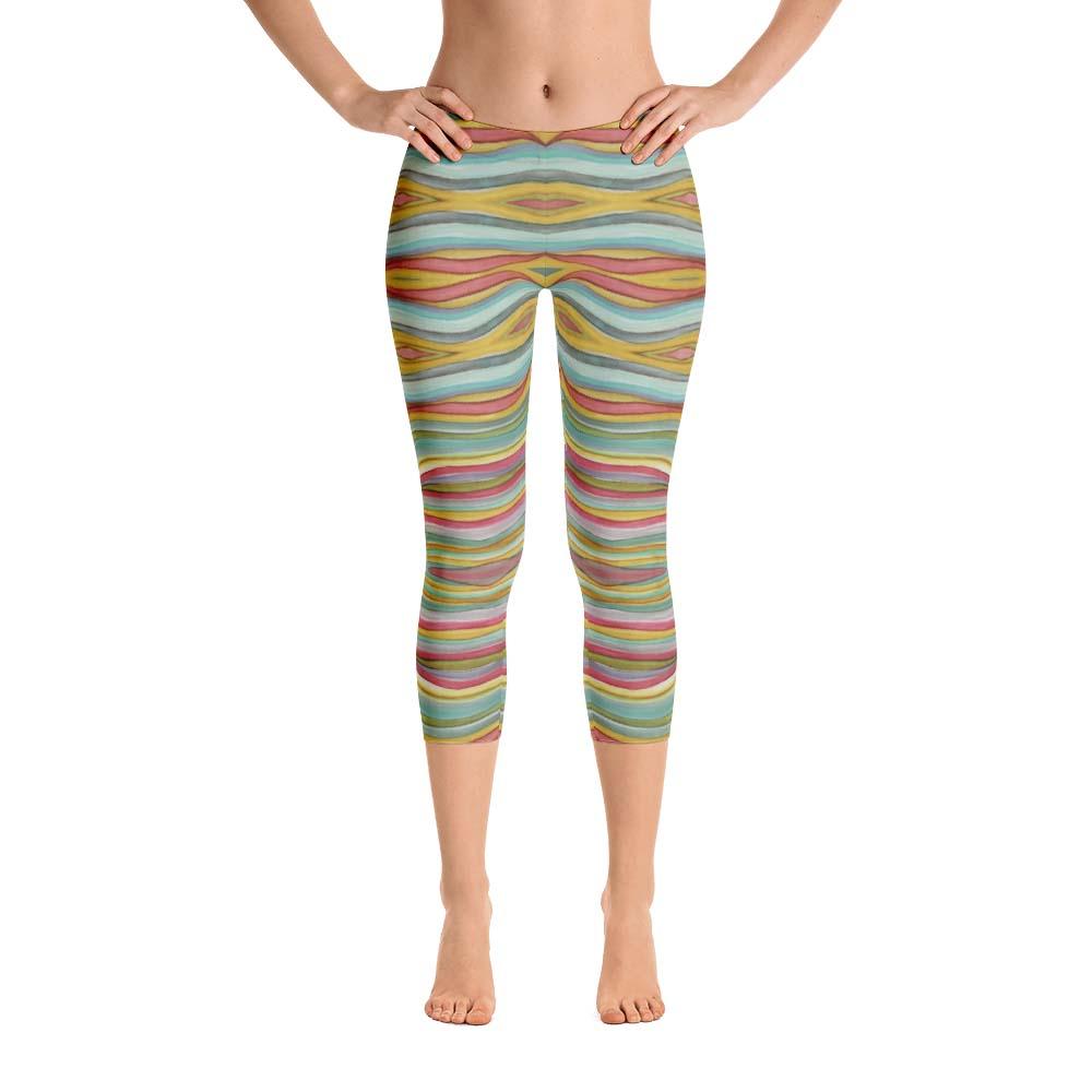Abstract Capri leggings, Workout Pants &#39;Striped Horizontal&#39;