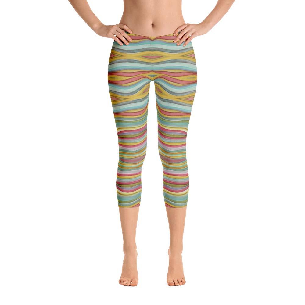 Abstract Capri leggings, Workout Pants 'Striped Horizontal'