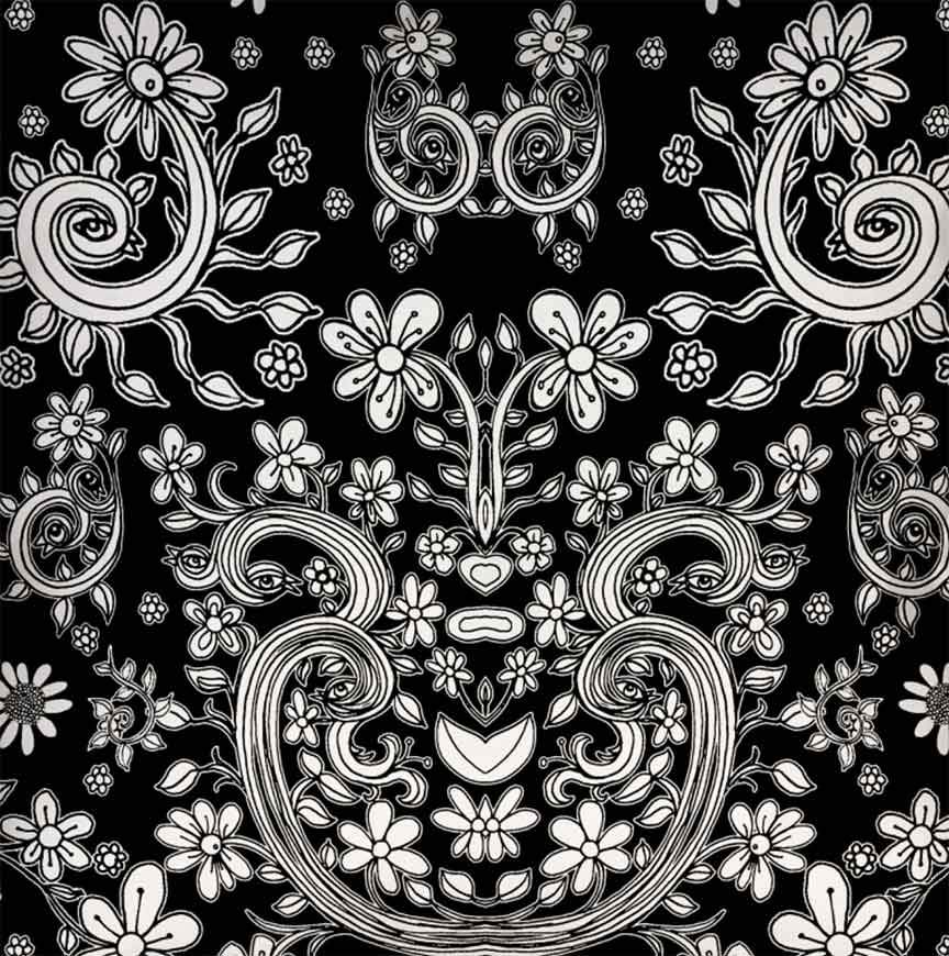 black white floral throw pillow