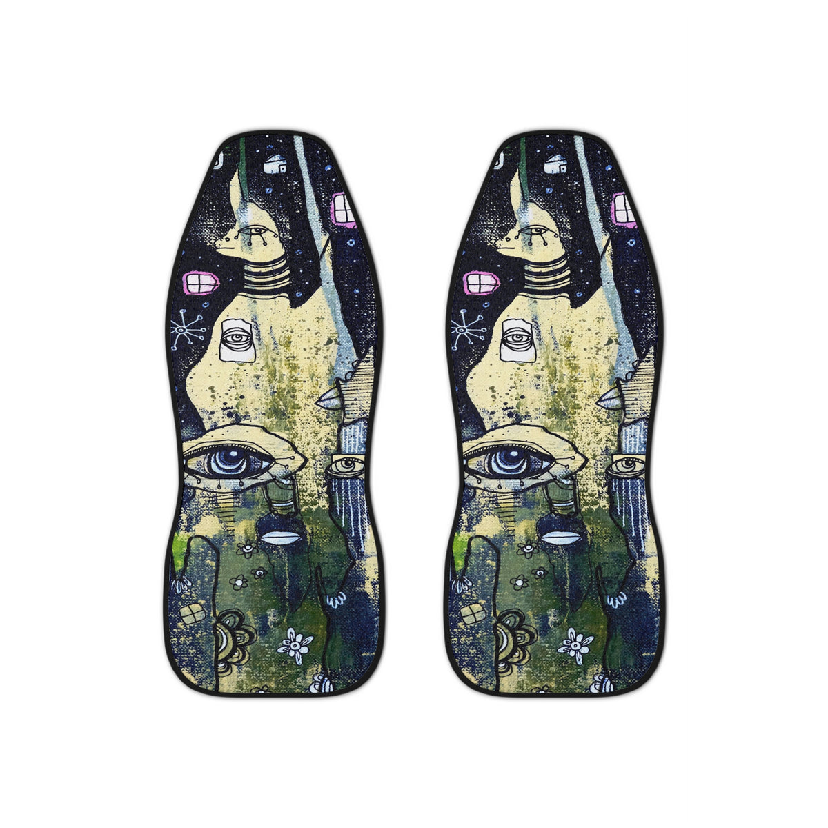 Original Intuitive Mixed Media Art on Car Seat Covers &quot;Starry Night&quot;