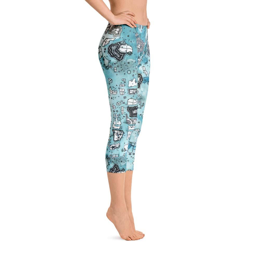 Abstract Capri leggings, Workout Pants &#39;Blue Sky&#39;