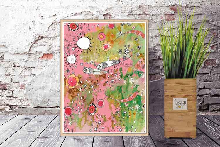 FEATHERS FLOWERS SHOWERS PINK BOHO ART PRINT DOWNLOAD