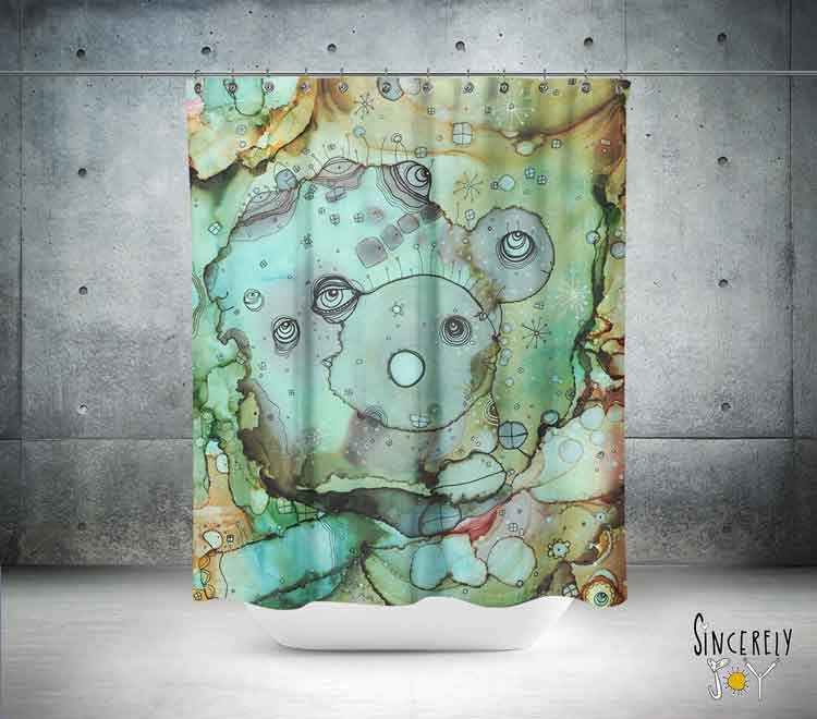 Abstract Mixed Media Shower Curtain &#39;4 Doors Away&#39;