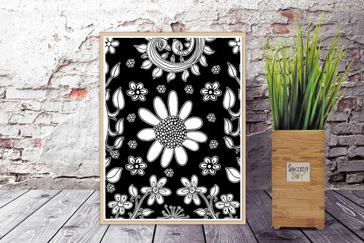 Art Printable Download &#39;BW Birds of a Flower 03&#39;